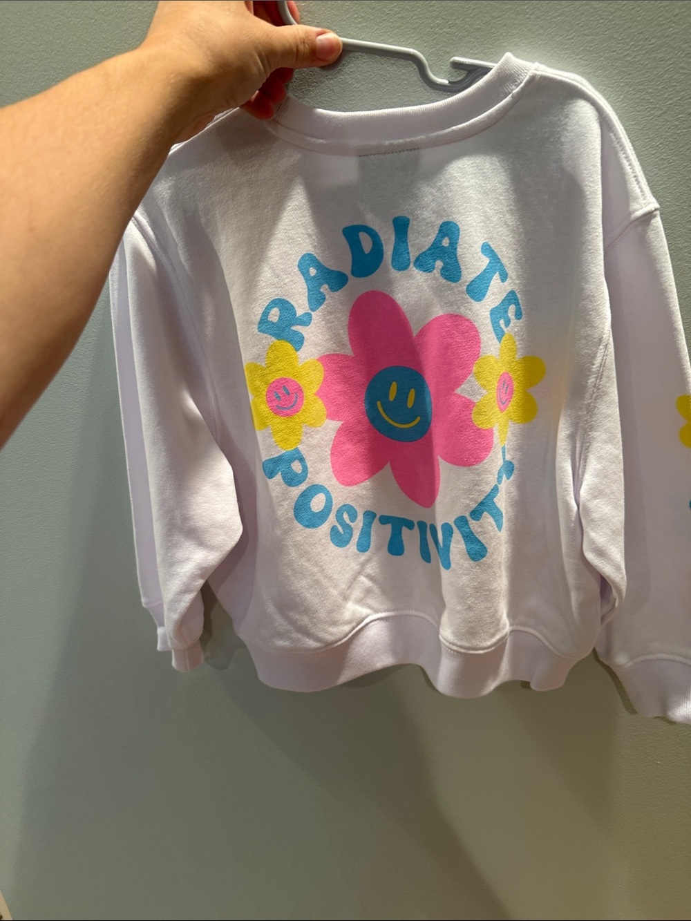 Kids White Sweatshirt - 'Radiate Positivity' Floral Graphic